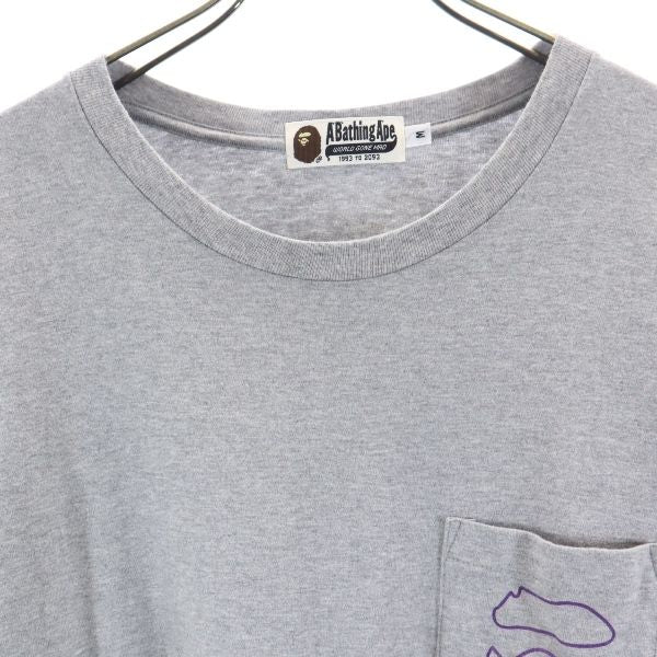 A BATHING APE アベイシングエイプ 日本製 バックプリント 半袖 Tシャツ M グレー系 メンズ