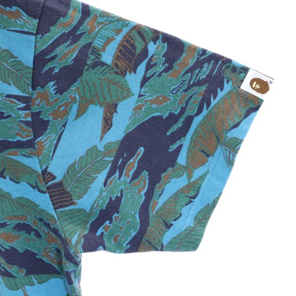 A BATHING APE アベイシングエイプ 日本製 総柄 半袖 Tシャツ L ブルー系 ポケT メンズ