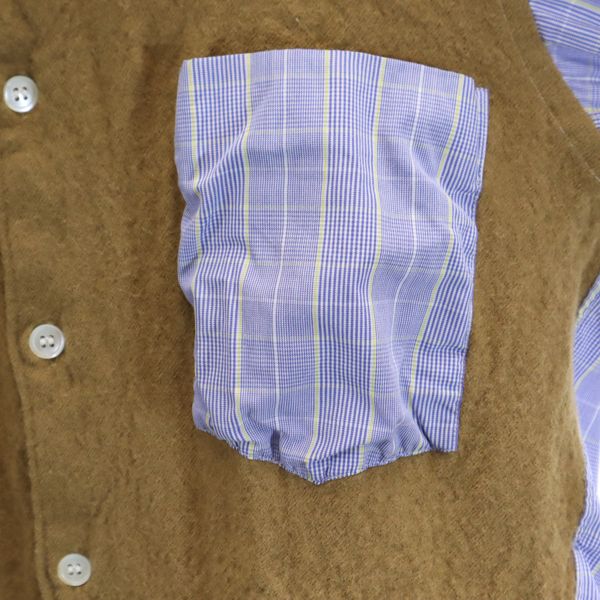 コムデギャルソンオム 2009年 日本製 ウール切替 チェック 長袖 シャツ XS ブルー系 COMME des GARCONS HOMME メンズ
