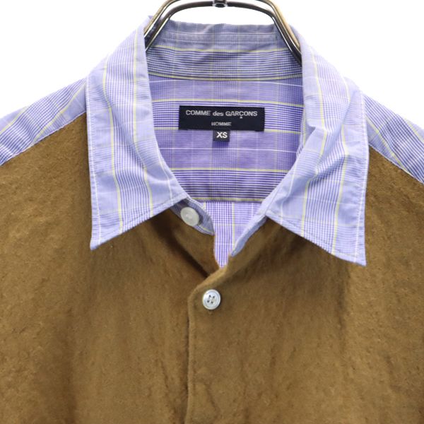 コムデギャルソンオム 2009年 日本製 ウール切替 チェック 長袖 シャツ XS ブルー系 COMME des GARCONS HOMME メンズ