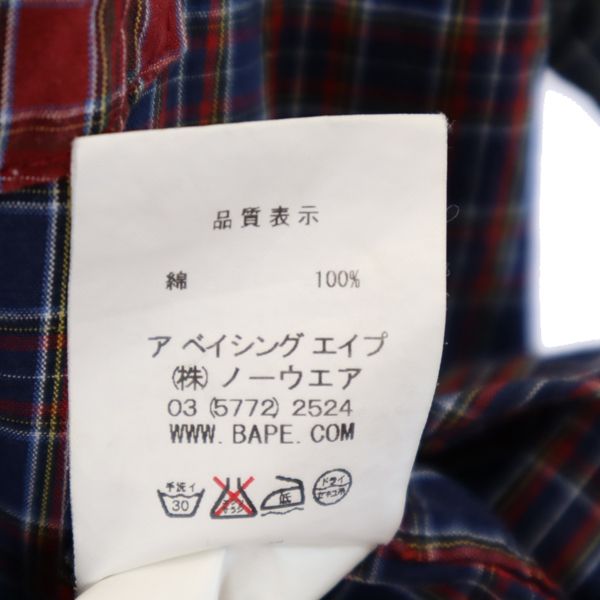 A BATHING APE アベイシングエイプ チェック柄 半袖 ボタンダウンシャツ M 赤×青×深緑 メンズ