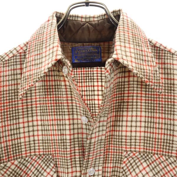 PENDLETON ペンドルトン 70s ウール ヴィンテージ USA製 チェック柄 長袖 シャツ M 茶×赤×ベージュ メンズ