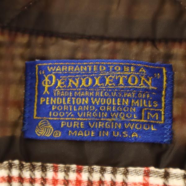 PENDLETON ペンドルトン 70s ウール ヴィンテージ USA製 チェック柄 長袖 シャツ M 茶×赤×ベージュ メンズ