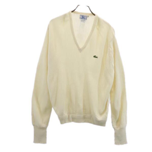 IZOD LACOSTE アイゾットラコステ 80s ヴィンテージ 長袖 Vネック ニット M アイボリー セーター メンズ