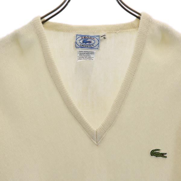 IZOD LACOSTE アイゾットラコステ 80s ヴィンテージ 長袖 Vネック ニット M アイボリー セーター メンズ