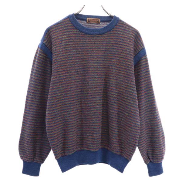 YVES SAINT LAURENT イヴサンローラン 90s オールド ウールブレンド 総柄 長袖 セーター M ネイビー系 ニット メンズ