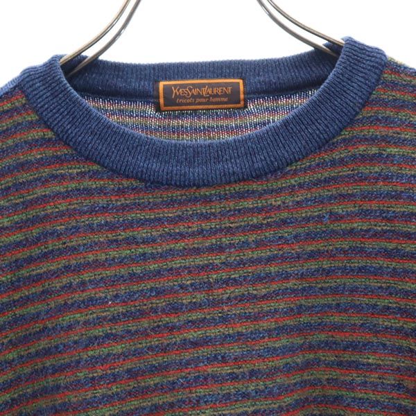YVES SAINT LAURENT イヴサンローラン 90s オールド ウールブレンド 総柄 長袖 セーター M ネイビー系 ニット メンズ