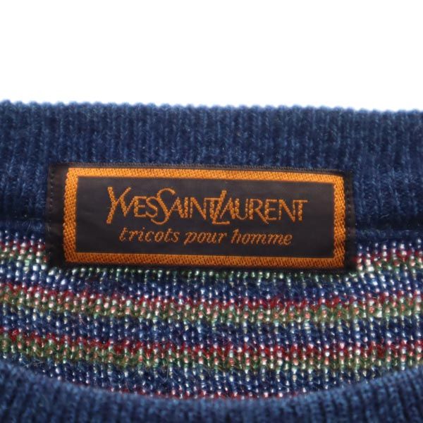 YVES SAINT LAURENT イヴサンローラン 90s オールド ウールブレンド 総柄 長袖 セーター M ネイビー系 ニット メンズ