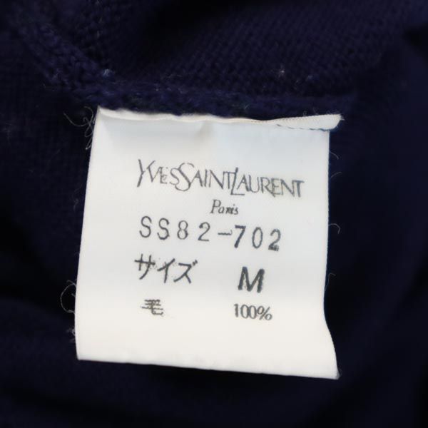 YVES SAINT LAURENT イヴサンローラン 90s オールド ウール ロゴ刺繍 長袖 セーター M ネイビー系 ニット レディース