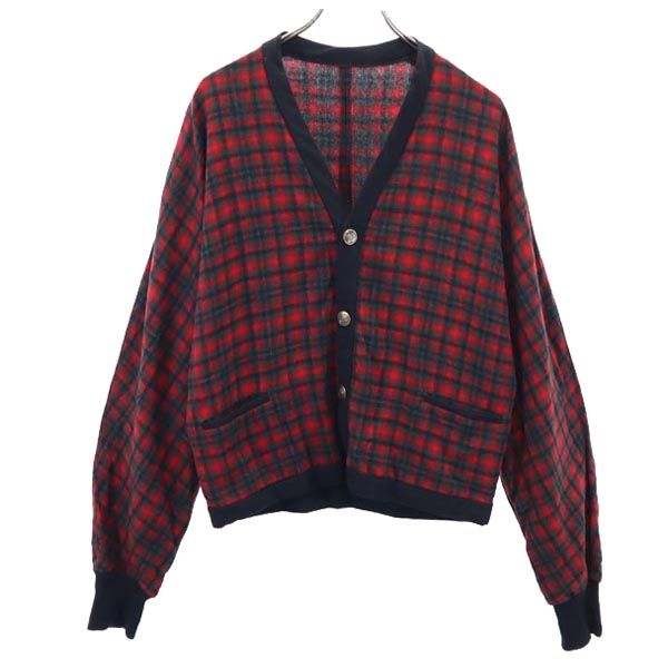 PENDLETON ペンドルトン 60s ヴィンテージ ウール チェック柄 長袖 Vネック カーディガン S 赤系 メンズ