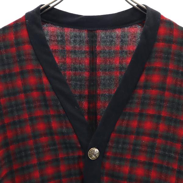 PENDLETON ペンドルトン 60s ヴィンテージ ウール チェック柄 長袖 Vネック カーディガン S 赤系 メンズ