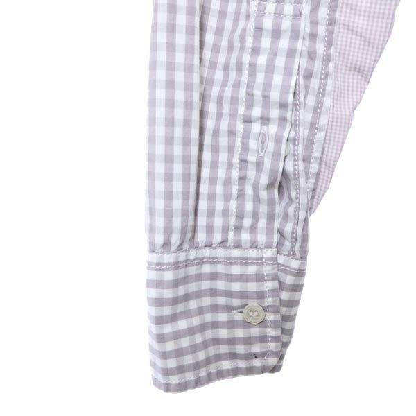 ガンリュウ 2014年 日本製 チェック柄 切替 長袖 ドッキング シャツ S グレー系 GANRYU 胸ポケット メンズ