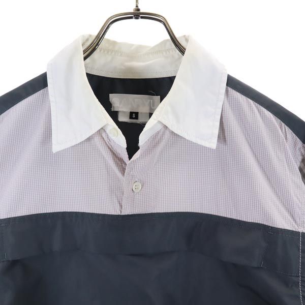 ガンリュウ 2014年 日本製 チェック柄 切替 長袖 ドッキング シャツ S グレー系 GANRYU 胸ポケット メンズ