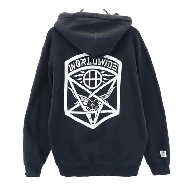 HUF ハフ ロゴプリント 長袖 スウェットパーカー S ブラック系 裏起毛 プルオーバー トレーナー メンズ