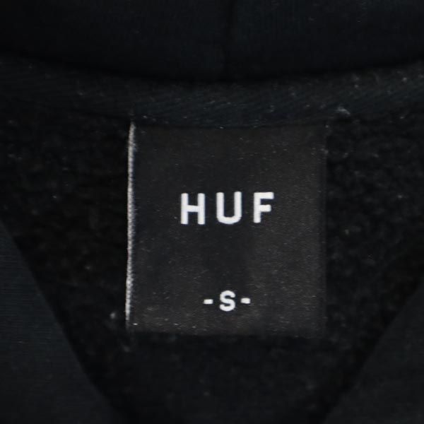 HUF ハフ ロゴプリント 長袖 スウェットパーカー S ブラック系 裏起毛 プルオーバー トレーナー メンズ