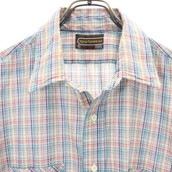 sportswear スポーツウェア 70s ヴィンテージ チェック柄 半袖 シャツ L メンズ