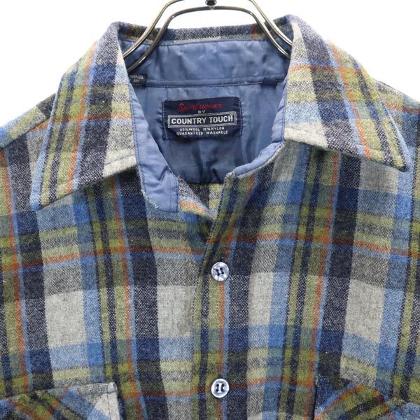 COUNTRY TOUCH 70s ヴィンテージ ウールブレンド チェック柄 長袖 シャツ L 青系 メンズ