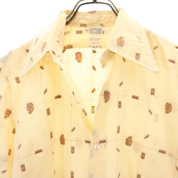 KANDAHAR CLUB 70s ヴィンテージ ユーロ 総柄 刺繍 長袖 シャツ 38 ベージュ系 メンズ