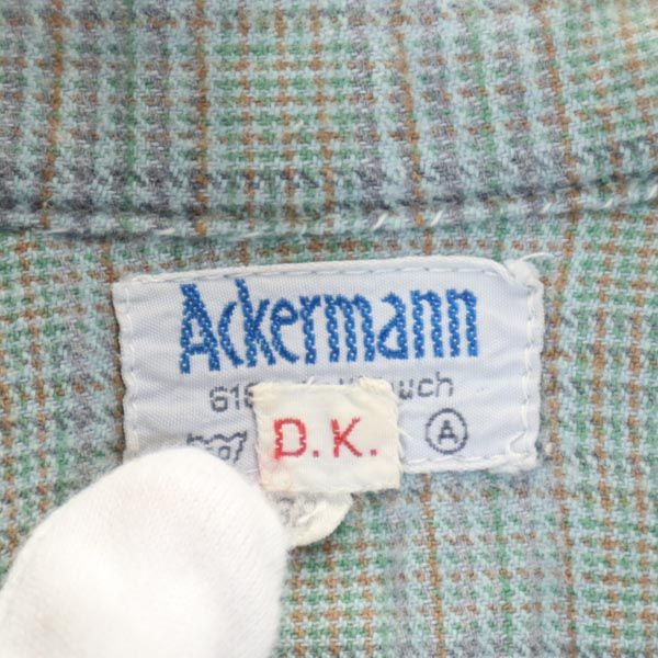 Ackermann 50s 60s グランパ ヴィンテージ チェック柄 長袖 ハーフボタン シャツ 38 青系 メンズ