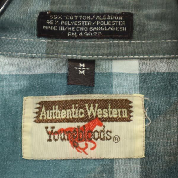 VINTAGE ヴィンテージ 70s チェック柄 長袖 ウエスタンシャツ M グリーン系 メンズ