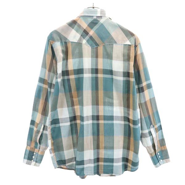 VINTAGE ヴィンテージ 70s チェック柄 長袖 ウエスタンシャツ M グリーン系 メンズ