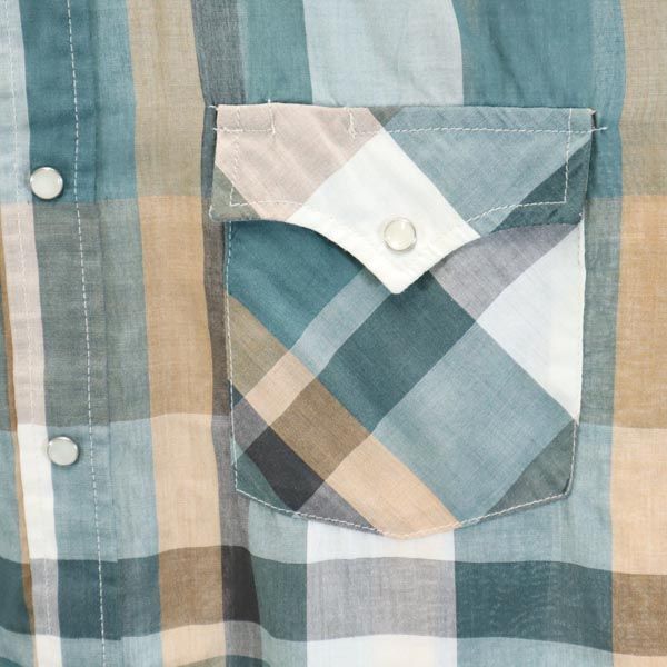 VINTAGE ヴィンテージ 70s チェック柄 長袖 ウエスタンシャツ M グリーン系 メンズ