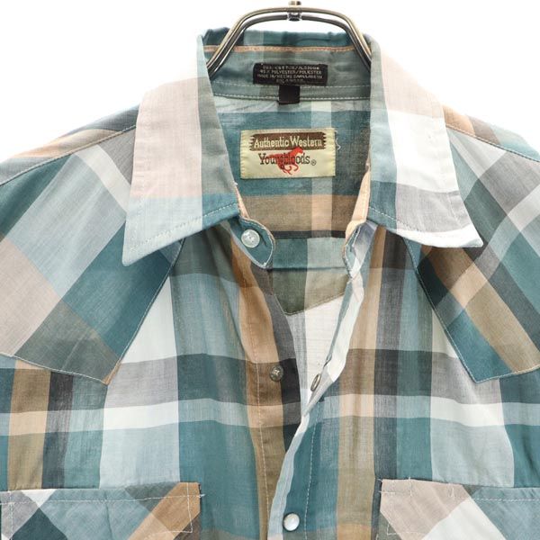 VINTAGE ヴィンテージ 70s チェック柄 長袖 ウエスタンシャツ M グリーン系 メンズ