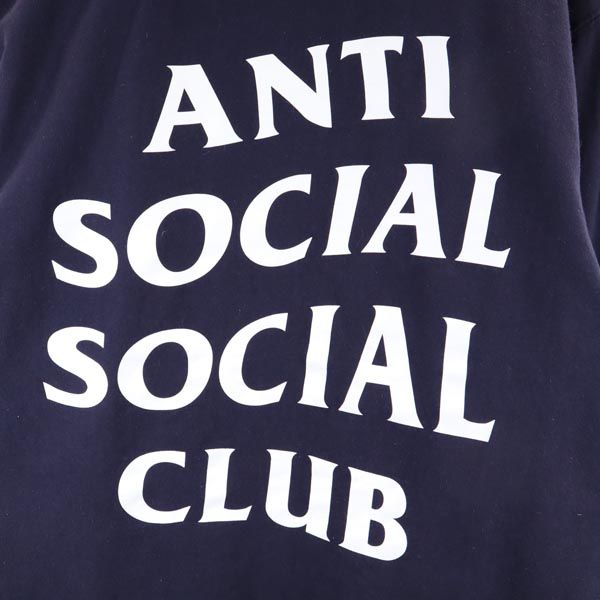ANTI SOCIAL SOCIAL CLUB アンチソーシャルソーシャルクラブ USA製 ロゴプリント 長袖 スウェットパーカー S ネイビー 裏起毛 メンズ