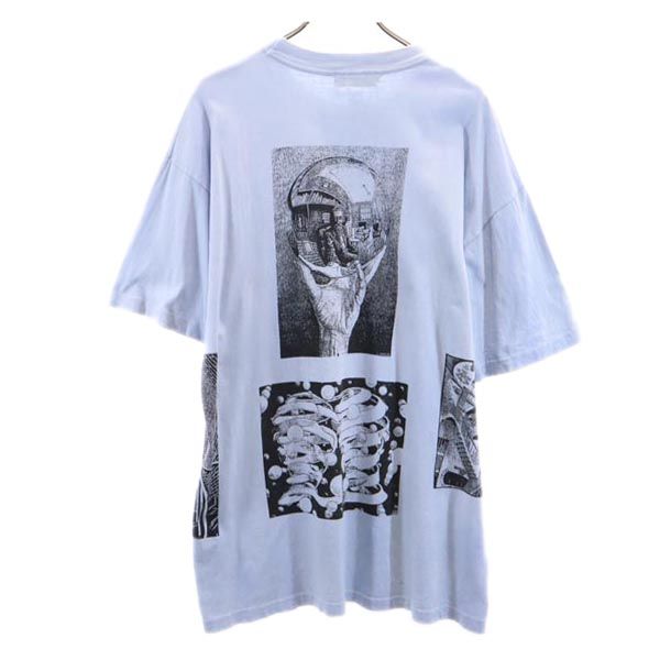 M C Escher マウリッツエッシャー 90s USA製 マルチ だまし絵 プリント 半袖 Tシャツ 青系 メンズ