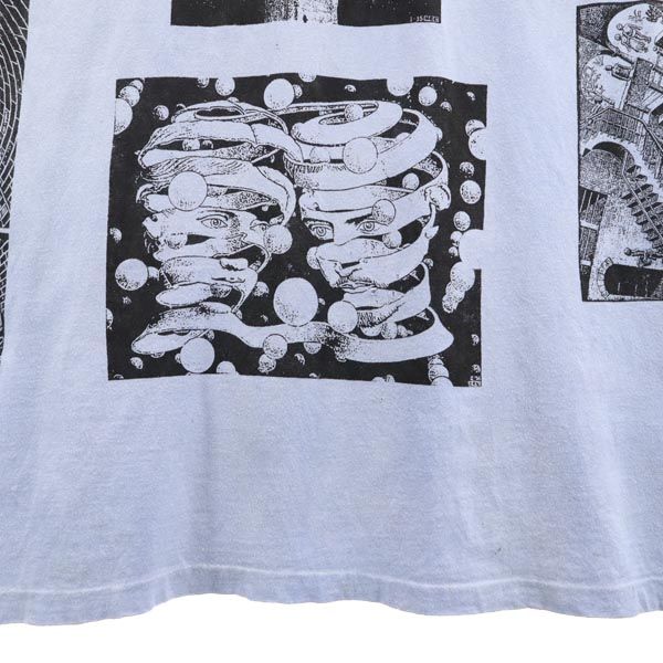 M C Escher マウリッツエッシャー 90s USA製 マルチ だまし絵 プリント 半袖 Tシャツ 青系 メンズ