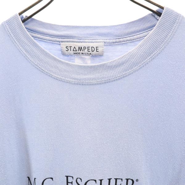 M C Escher マウリッツエッシャー 90s USA製 マルチ だまし絵 プリント 半袖 Tシャツ 青系 メンズ