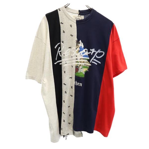 RESCARP リスカープ 23ss リメイク 半袖 Tシャツ 紺×赤×グレー メンズ