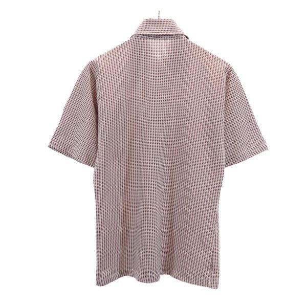 FORGE 70s ヴィンテージ 総柄 半袖 ポロシャツ M えんじ×白 メンズ