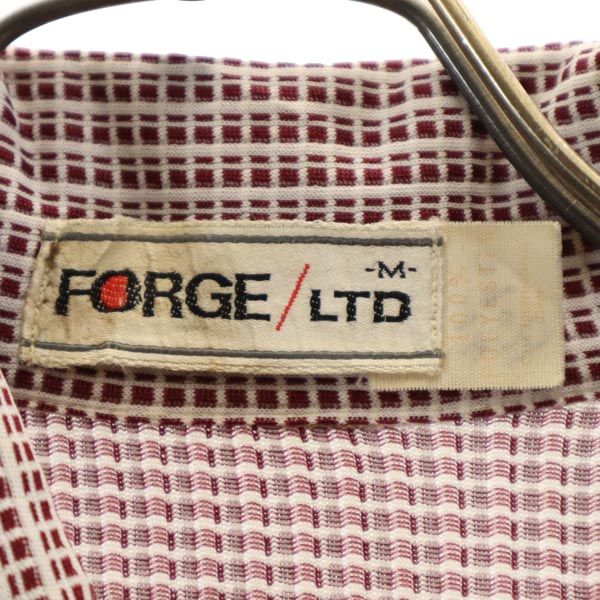 FORGE 70s ヴィンテージ 総柄 半袖 ポロシャツ M えんじ×白 メンズ