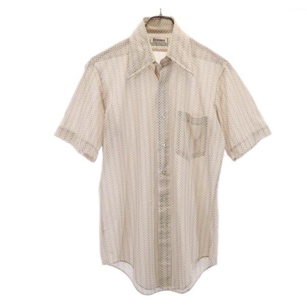DEBONAIR デボネア 70s ヴィンテージ アンティーク 総柄 半袖 シャツ 14 ベージュ×ブラウン メンズ