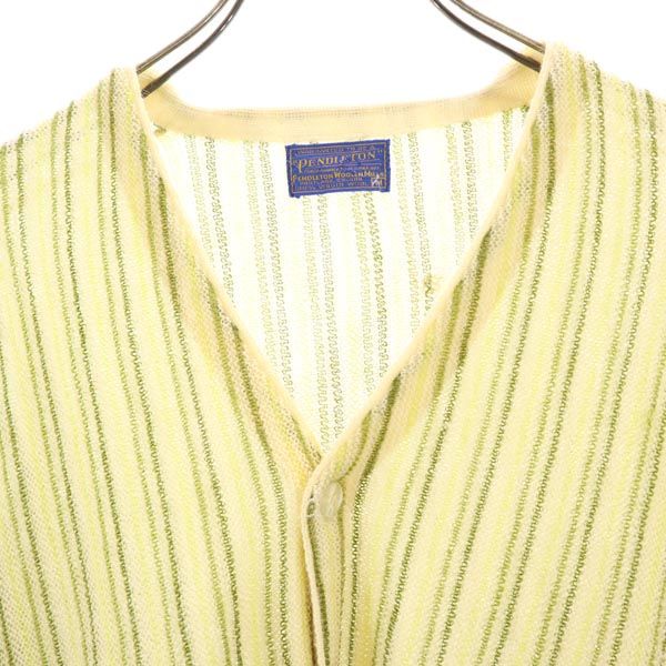 ペンドルトン 60s ヴィンテージ ウール ストライプ柄 長袖 Vネック ニット カーディガン M グリーン系 PENDLETON メンズ