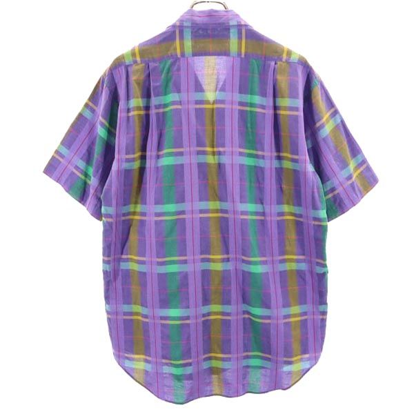 LANVIN STUDIO ランバンスタジオ チェック柄 半袖 オープンカラーシャツ 48 紫系 メンズ