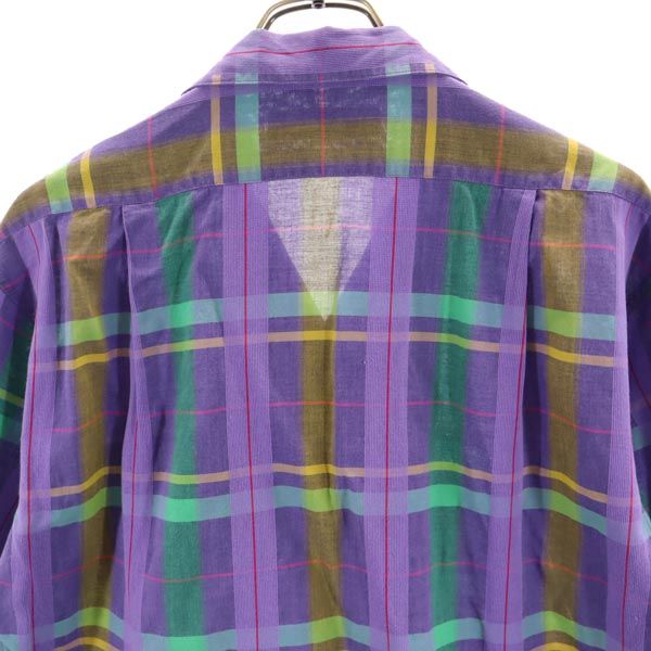 LANVIN STUDIO ランバンスタジオ チェック柄 半袖 オープンカラーシャツ 48 紫系 メンズ