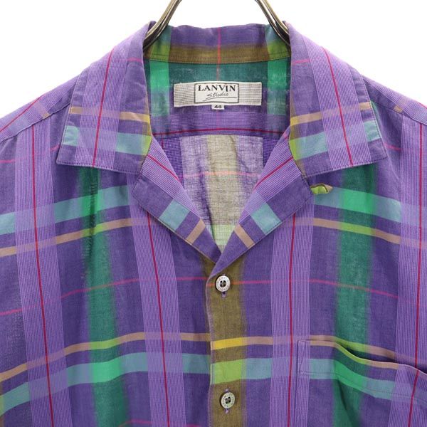 LANVIN STUDIO ランバンスタジオ チェック柄 半袖 オープンカラーシャツ 48 紫系 メンズ
