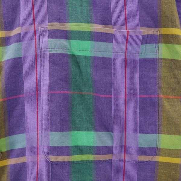 LANVIN STUDIO ランバンスタジオ チェック柄 半袖 オープンカラーシャツ 48 紫系 メンズ