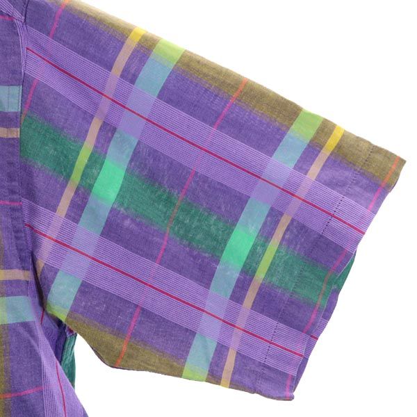 LANVIN STUDIO ランバンスタジオ チェック柄 半袖 オープンカラーシャツ 48 紫系 メンズ