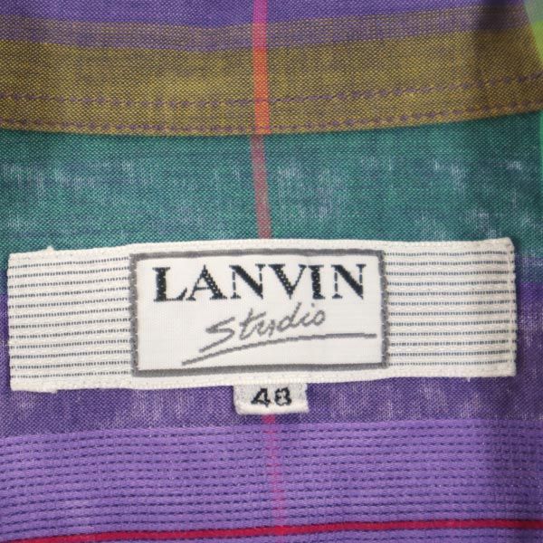 LANVIN STUDIO ランバンスタジオ チェック柄 半袖 オープンカラーシャツ 48 紫系 メンズ