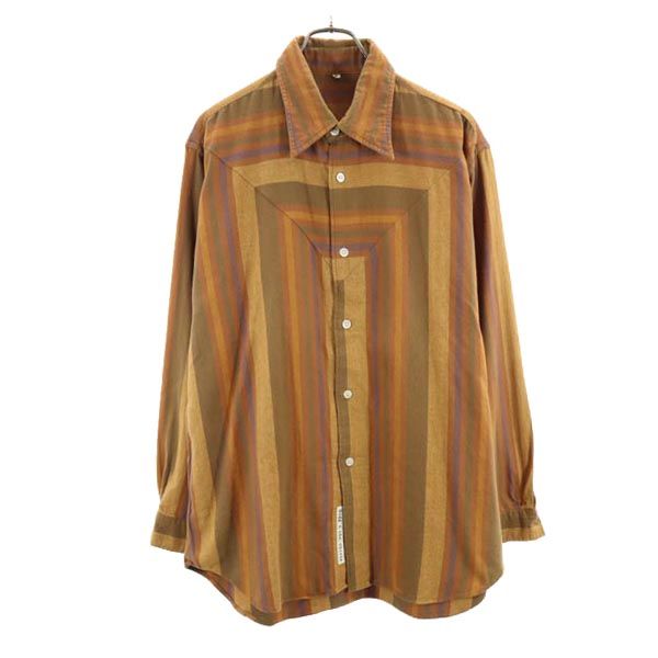 ネペンテス 日本製 ヘリンボーン ストライプ 長袖 シャツ L ブラウン系 NEPENTHES メンズ