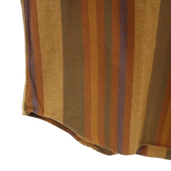 ネペンテス 日本製 ヘリンボーン ストライプ 長袖 シャツ L ブラウン系 NEPENTHES メンズ