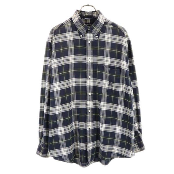 NAUTICA ノーティカ 90s オールド チェック柄 長袖 ボタンダウンシャツ L ネイビー系 メンズ