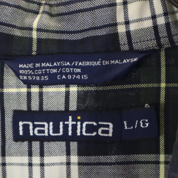NAUTICA ノーティカ 90s オールド チェック柄 長袖 ボタンダウンシャツ L ネイビー系 メンズ