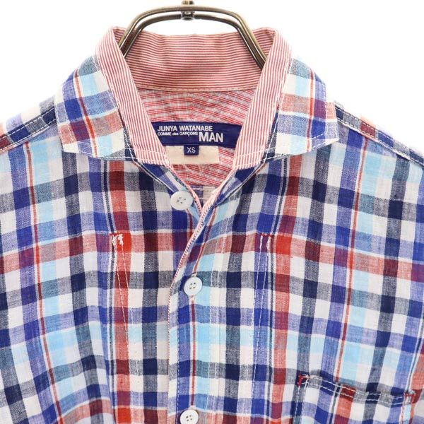 JUNYA WATANABE COMME des GARCONS ジュンヤワタナベコムデギャルソン 2012年 リネン チェック柄 長袖 チェックシャツ XS 青系 メンズ