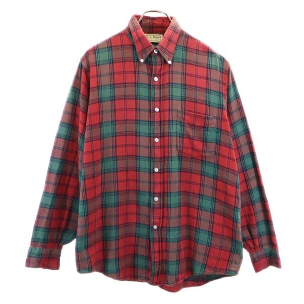 L.L.Bean エルエルビーン 80s ヴィンテージ USA製 アウトドア チェック 長袖 ボタンダウンシャツ M レッド系 メンズ