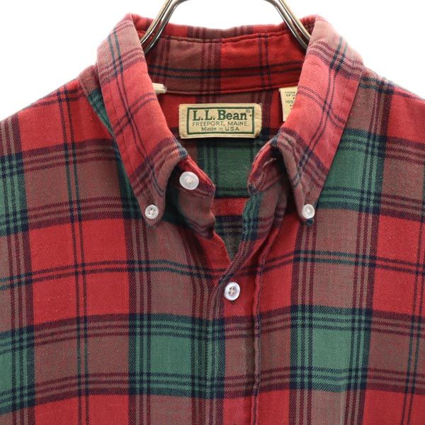 L.L.Bean エルエルビーン 80s ヴィンテージ USA製 アウトドア チェック 長袖 ボタンダウンシャツ M レッド系 メンズ