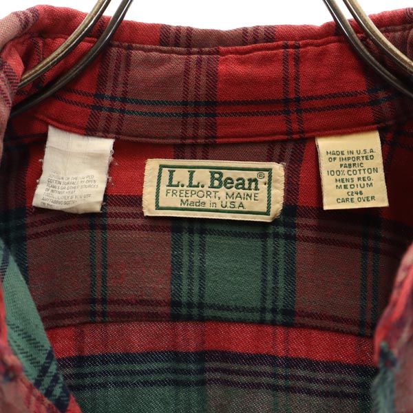 L.L.Bean エルエルビーン 80s ヴィンテージ USA製 アウトドア チェック 長袖 ボタンダウンシャツ M レッド系 メンズ